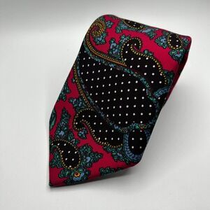 Turnbull & Asser Mens 50oz English Silk Gum Twill Paisley Polka Dot Tie Red UK